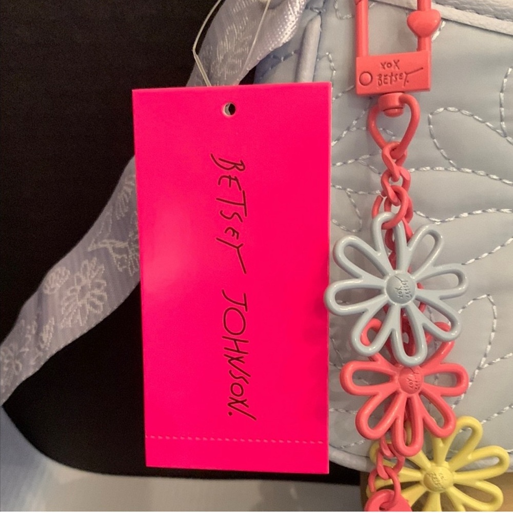 Betsey Johnson Blue Quilted Crossbody Handbag with Floral Embellishments - Picture 3 of 12